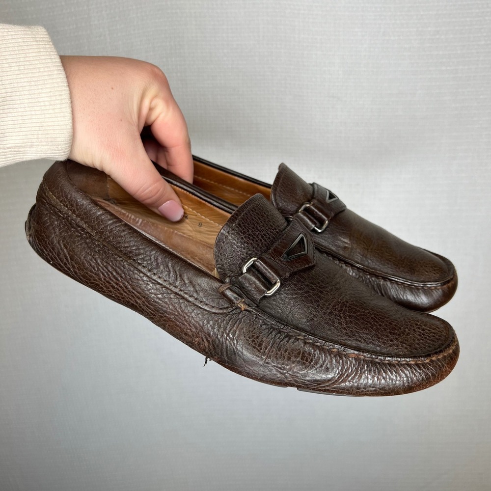 Prada Mens Brown Pebbled Leather Driving Loafers Shoes 2D 2766 Size 8
